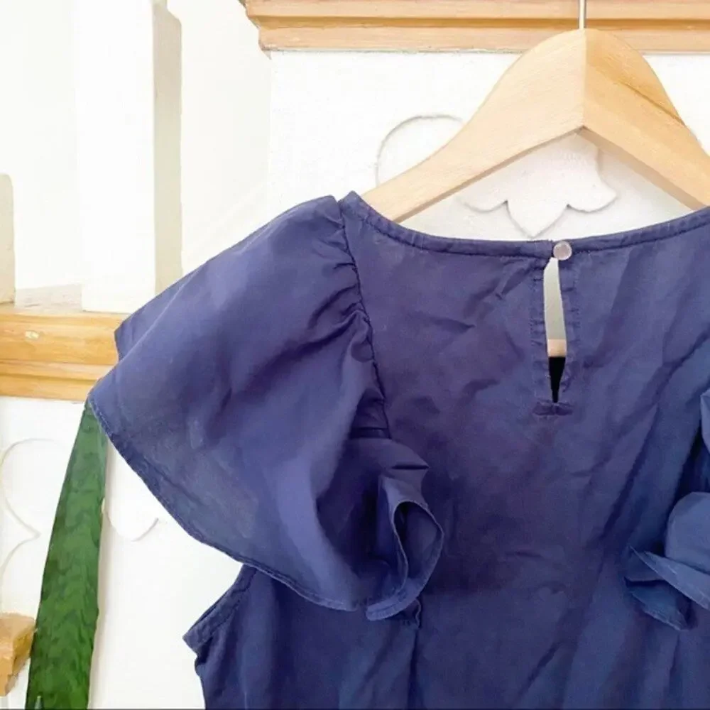 J. Crew navy blue ruffle front sleeveless blouse S